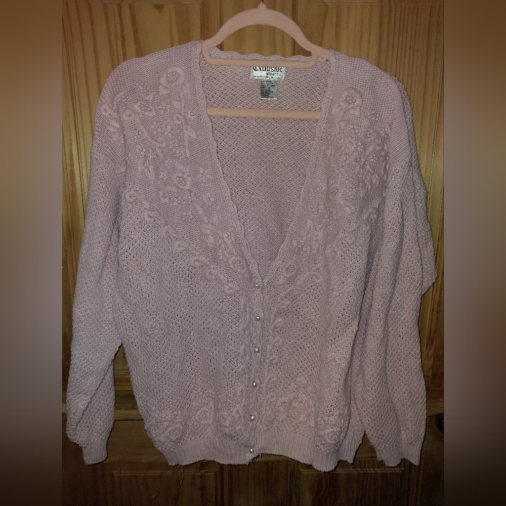 Vintage Cottagecore Pink Cardigan Sweater M